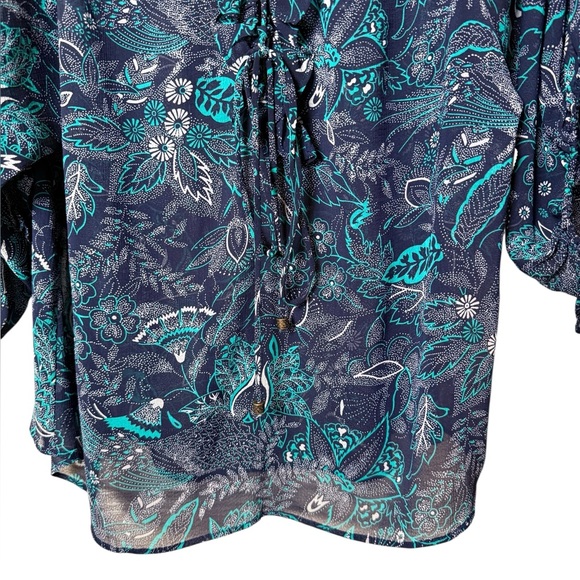 Anthropologie Navy and Teal Floral Blouse - Picture 3 of 8